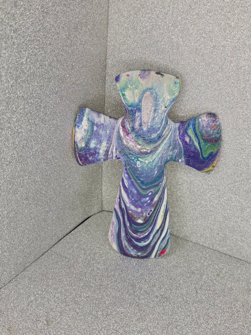 Hand-Poured Fluid Art Wooden Cross - Lavender & Ghost - Small Decor